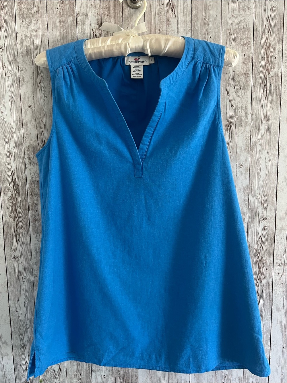 Vineyard Vines Sleeveless Split-Neck Bright Blue Linen Cotton Tank Small - Picture 1 of 4